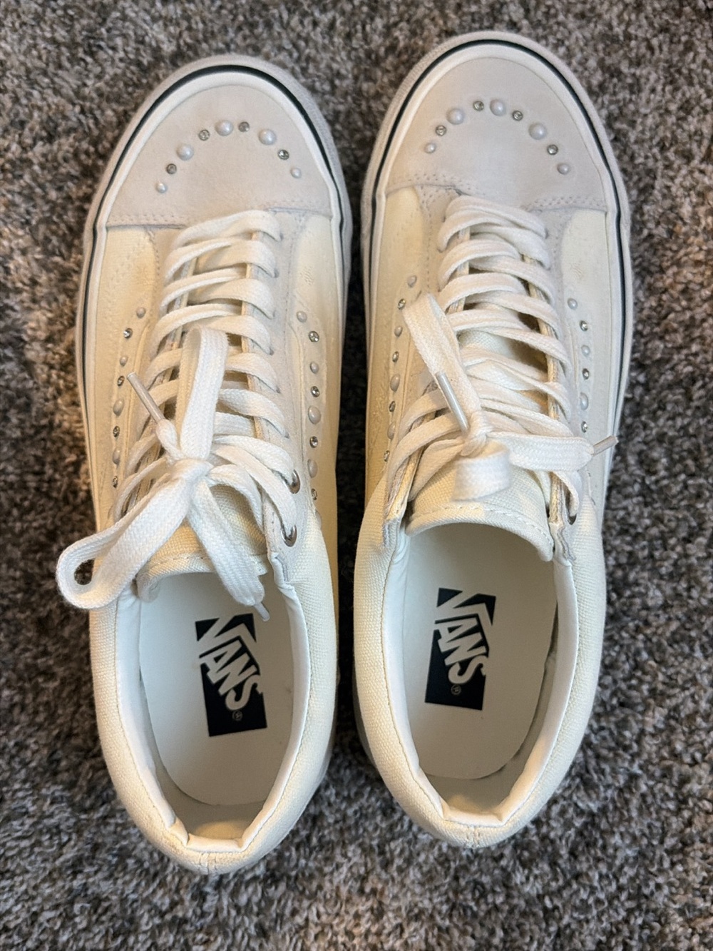 Vans White Low-Top Canvas Sneakers with Silver Stud Accents